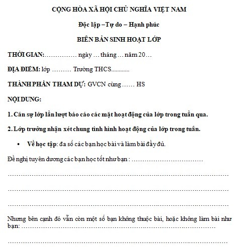Viết Biên Bản Cuộc Họp, Thảo Luận Sinh Hoạt Lớp Chuẩn SEO Gallery 1