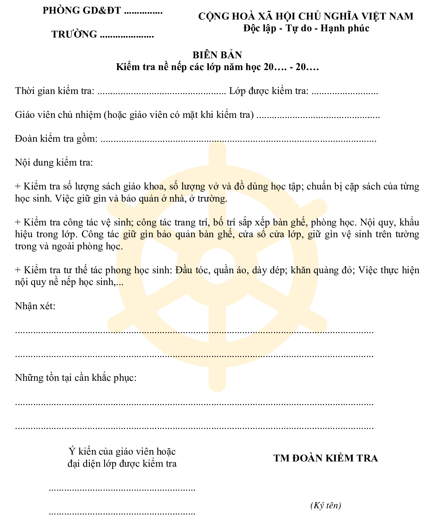 Biên bản kiểm tra nề nếp học sinh Gallery 1