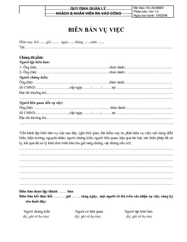 Mẫu Biên Bản Vụ Việc Chi Tiết Và Chuẩn SEO Gallery 1