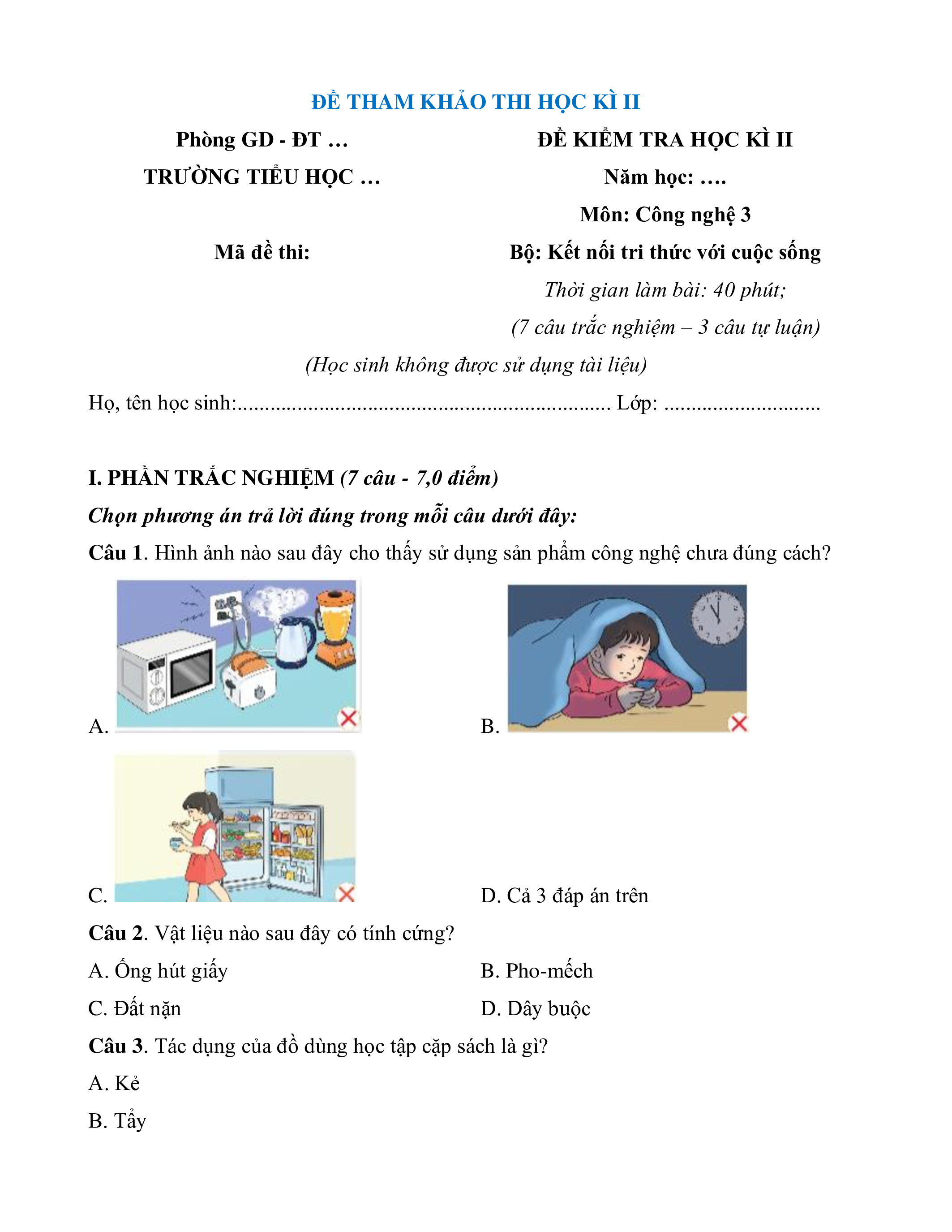 Đề thi Công nghệ lớp 3 học kì 2 Gallery 1