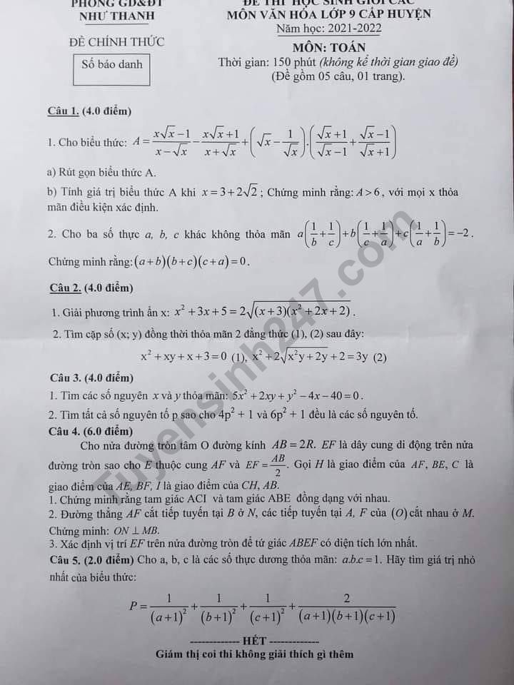 Đề Thi Học Sinh Giỏi Toán 9 Cấp Huyện Gallery 1