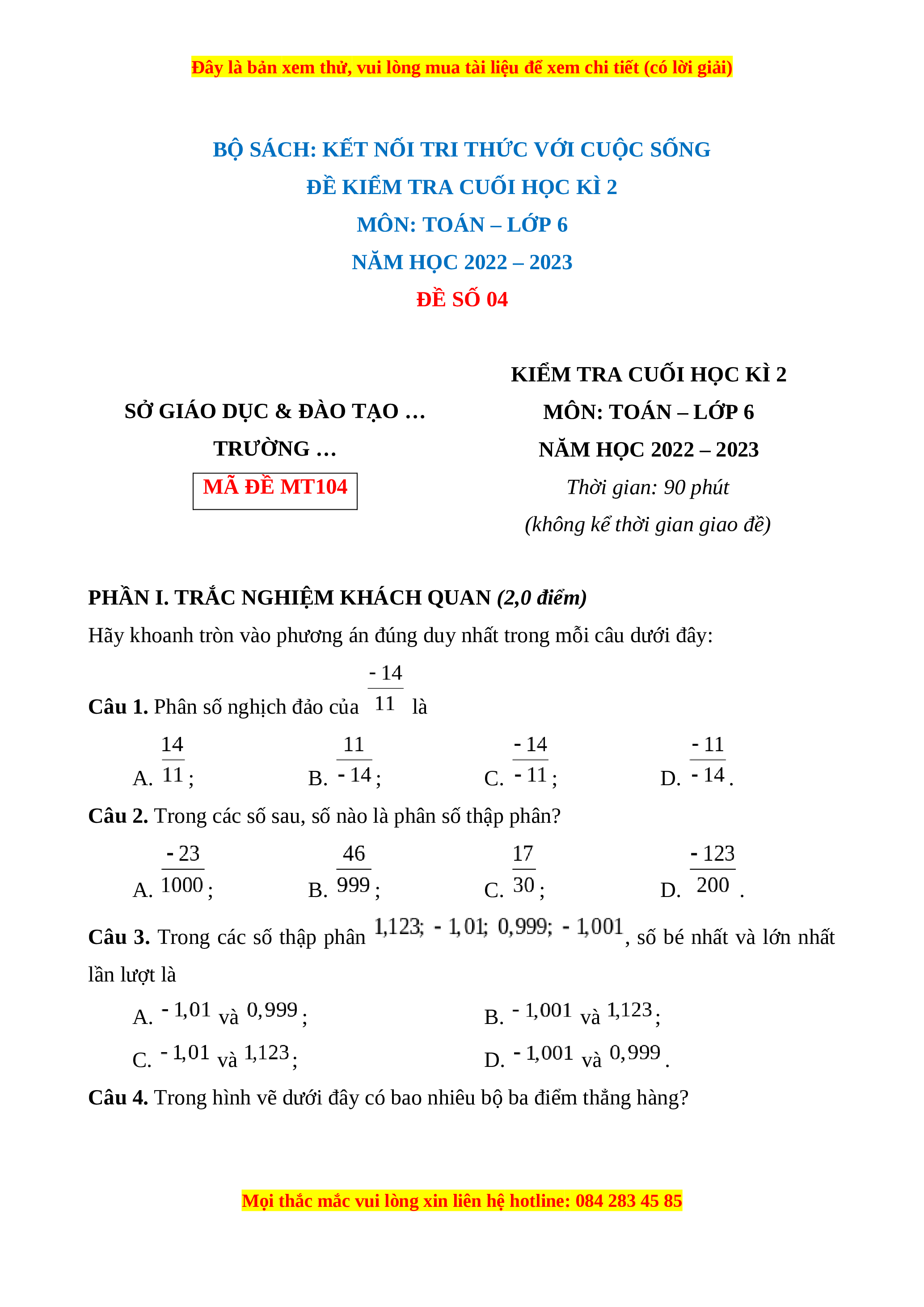 Đề Thi Toán Cuối Kì 2 Lớp 6 Gallery 1