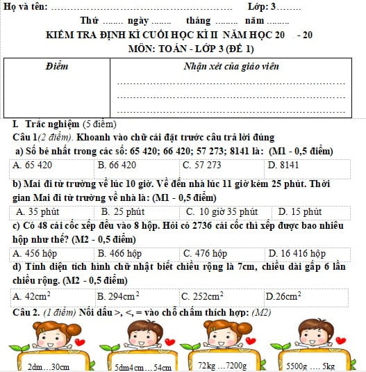 Đề Thi Toán Giữa Học Kì 2 Lớp 3 Gallery 1