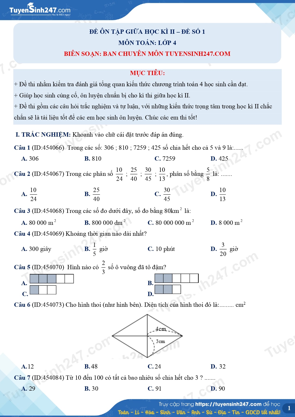 Đề Thi Toán Học Kì 2 Lớp 4 Gallery 1