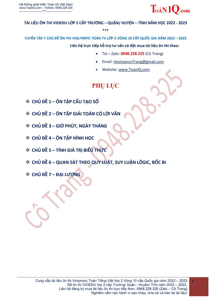 Đề Thi Toán Violympic Lớp 2 Gallery 1