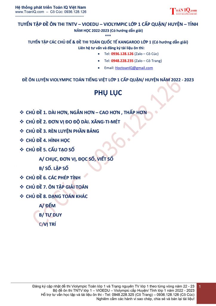 Đề thi Violympic Toán lớp 1 cấp trường Gallery 1
