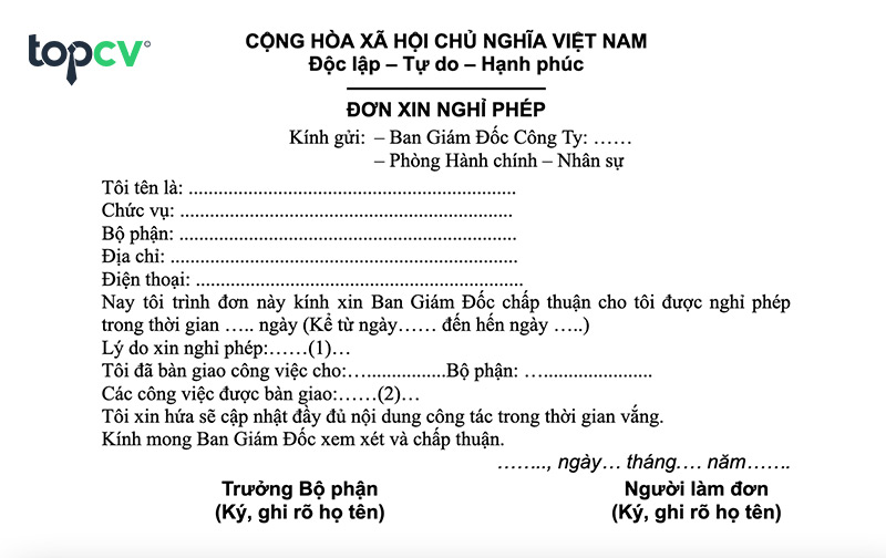 Mẫu đơn xin nghỉ phép chuẩn chỉnh và đầy đủ nhất Gallery 1