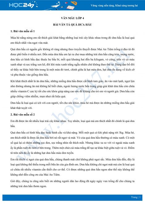 Bài Văn Tả Cây Dưa Hấu Lớp 4 Gallery 1