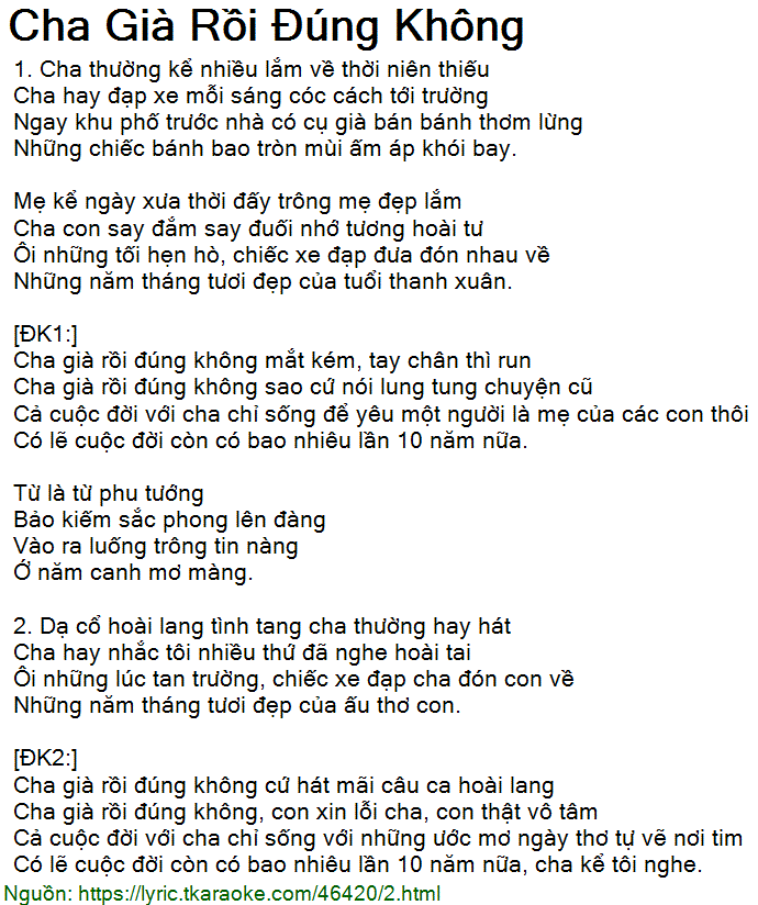 Cha già rồi đúng không lyric Gallery 2