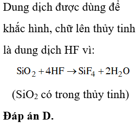 Chất nào được dùng để khắc hoa văn lên thủy tinh?