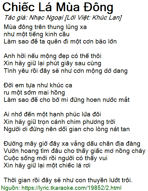Chiếc Lá Mùa Đông Lời Bài Hát