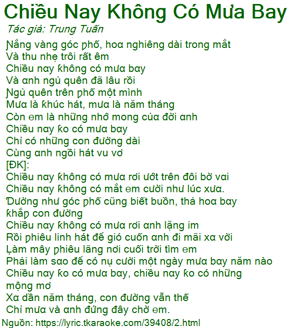 Chiều Nay Không Có Mưa Rơi Ướt Trên Đôi Bờ Vai
