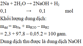 2,3g Na tác dụng với 180g H2O: C% dung dịch thu được là bao nhiêu?