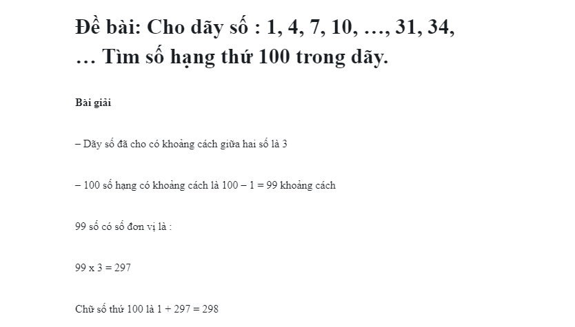 Số hạng cuối cùng của dãy số 1 4 7 10 ... có 25 số hạng là bao nhiêu?