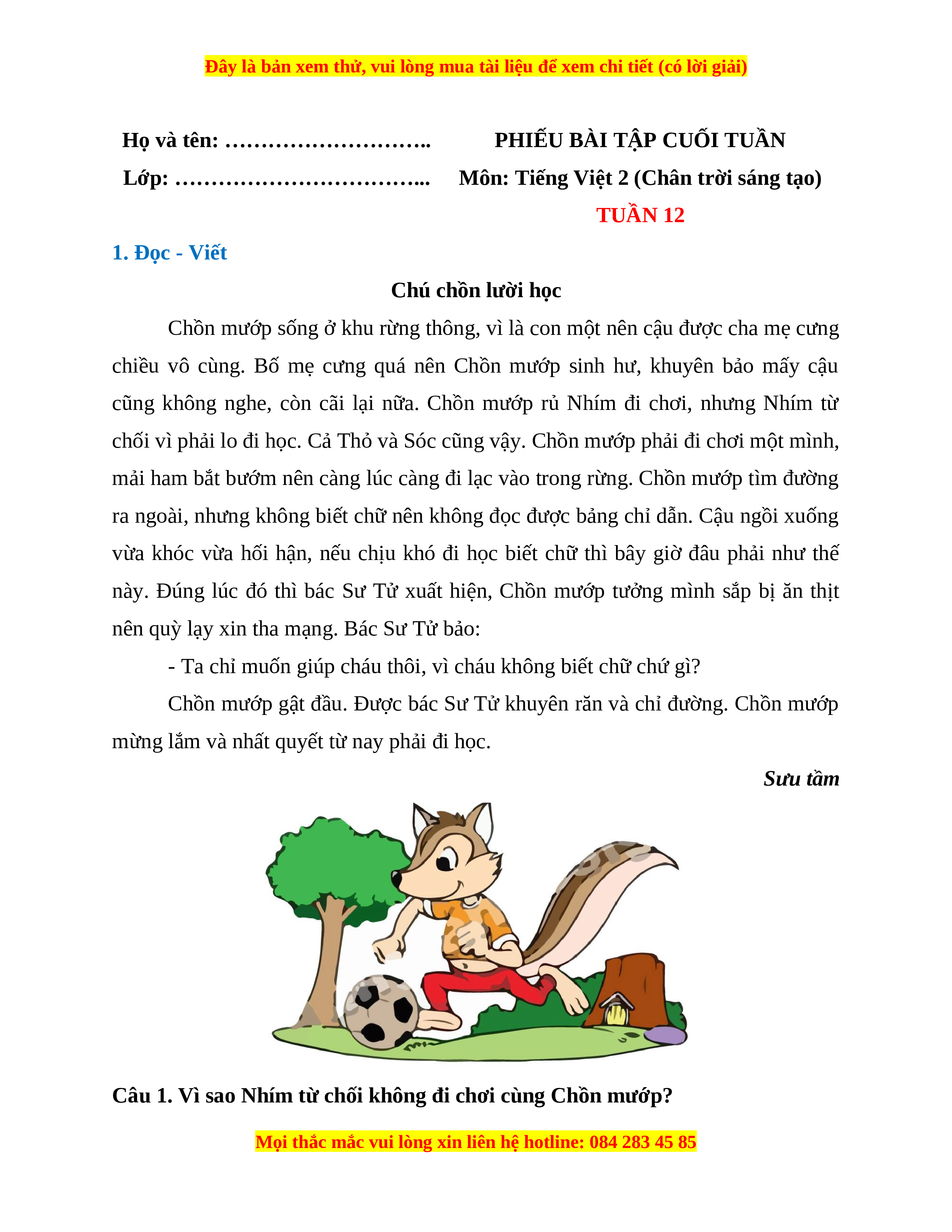 Bài Luyện Đọc Lớp 2 Hay Và Thú Vị Gallery 1