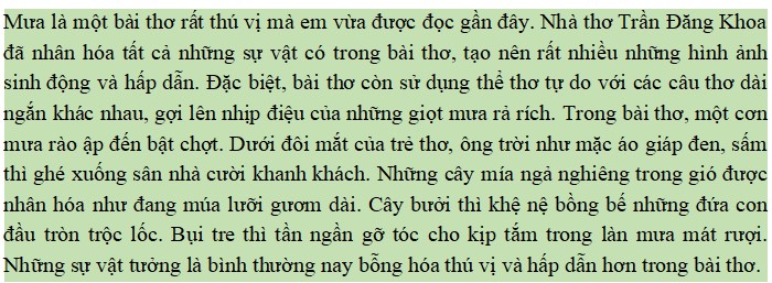 Cảm nhận về bài thơ tự do yêu thích