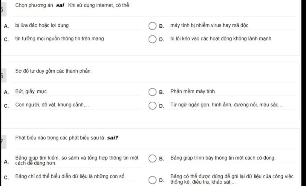 Chọn phương án sai khi sử dụng internet có thể