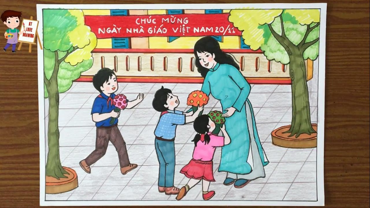 Tranh vẽ ngày 20-11 của học sinh lớp 8 Gallery 1
