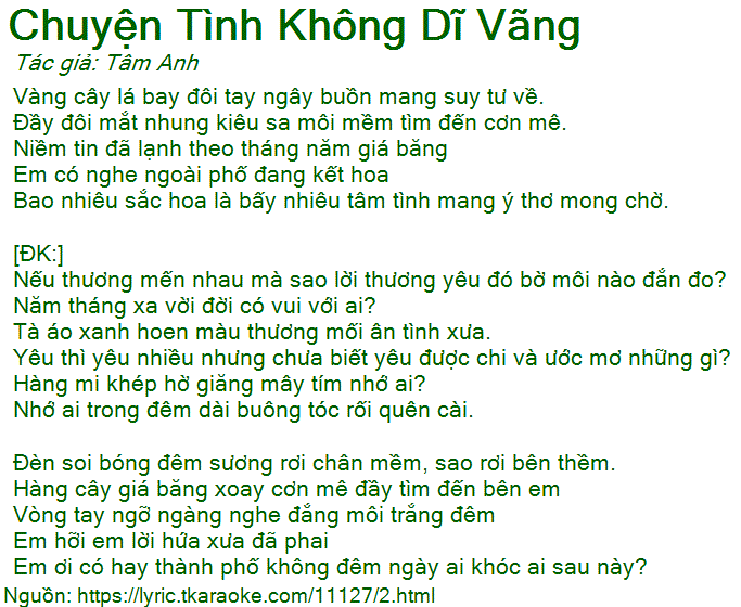 Chuyện Tình Không Dĩ Vãng Lời Bài Hát