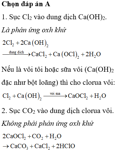 Phản ứng Cl2 + Ca(OH)2 ở nhiệt độ thường