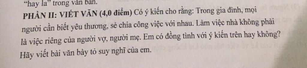 Ý kiến cho rằng trong gia đình mọi người cần biết yêu thương chia sẻ công việc với nhau