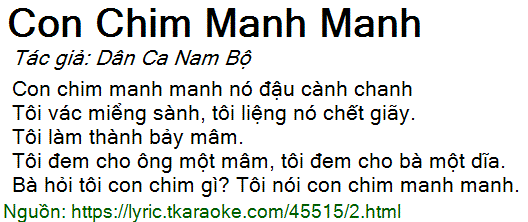 Con chim manh manh nó đậu cành chanh