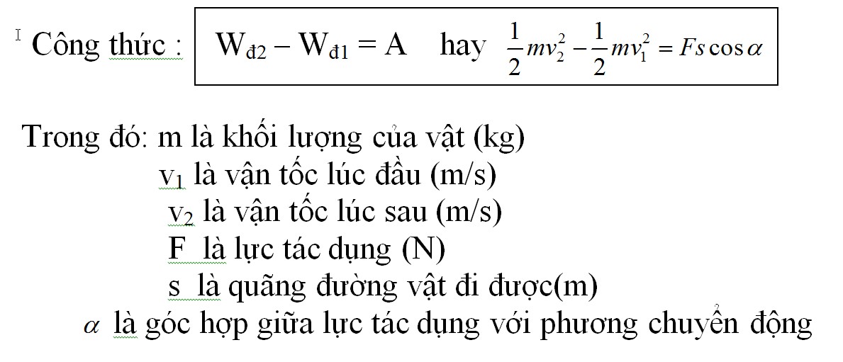 Công thức độ biến thiên động năng