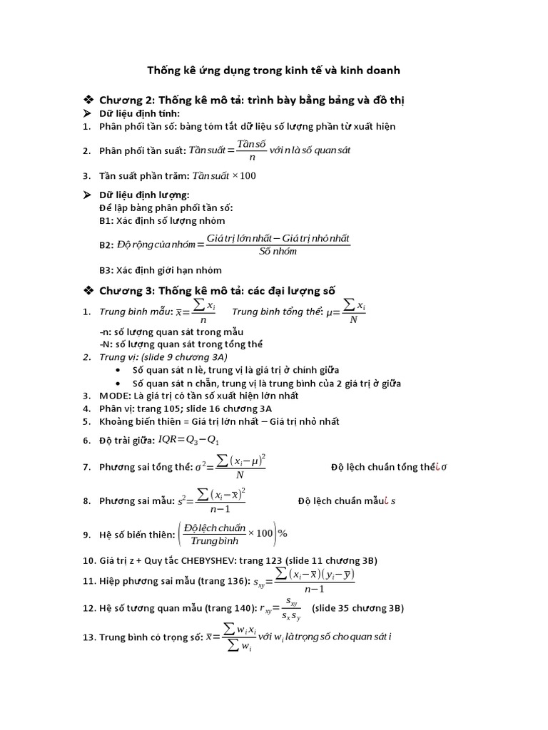 Công thức thống kê ứng dụng