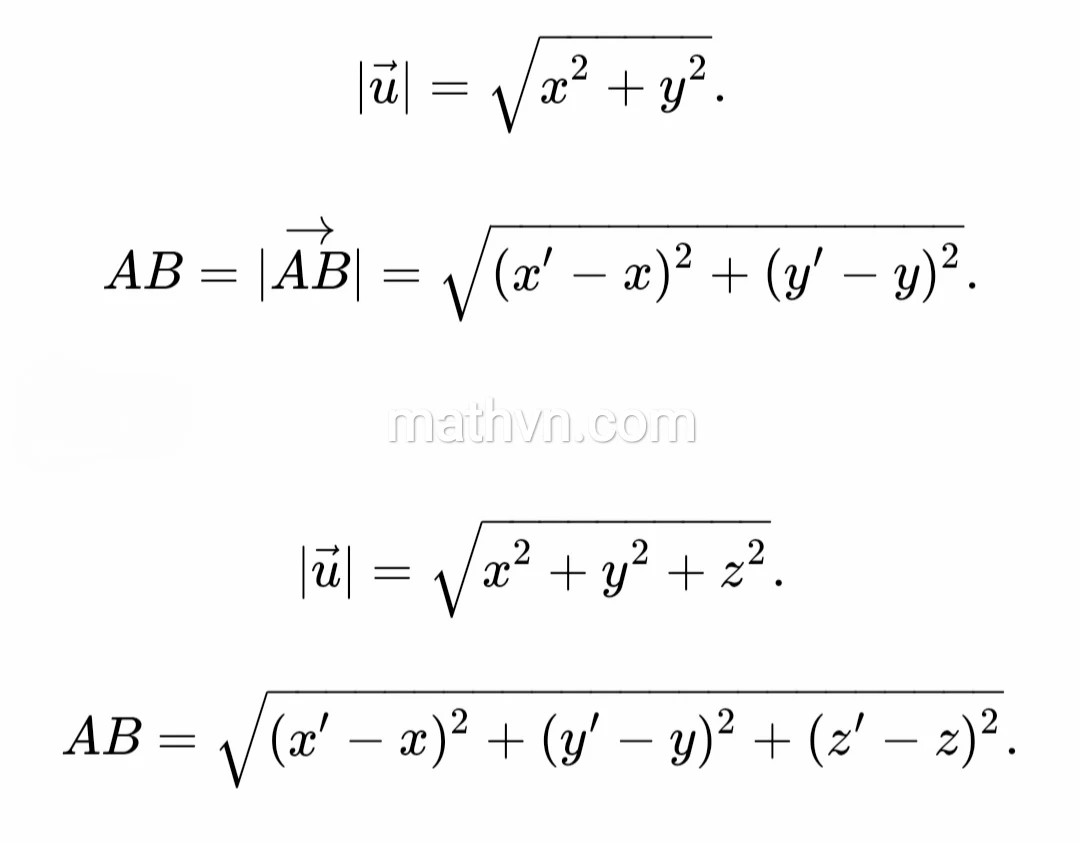 Công thức tính độ dài 2 điểm
