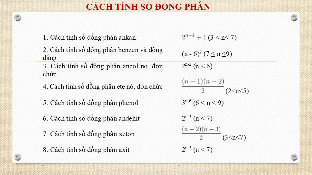 Công thức tính đồng phân ankan