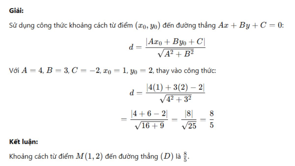 Công thức tính khoảng cách từ một điểm đến một đường thẳng