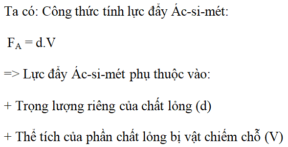 Lực đẩy Ác-si-mét phụ thuộc vào các yếu tố nào? Gallery 2