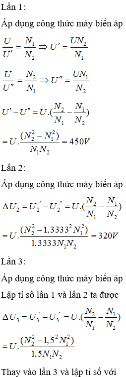 Công thức tính số vòng dây cuộn sơ cấp máy biến áp: n1 = U1 x n