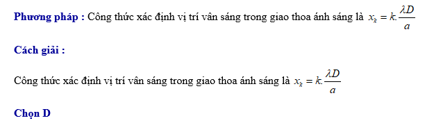 Công thức xác định vị trí vân sáng