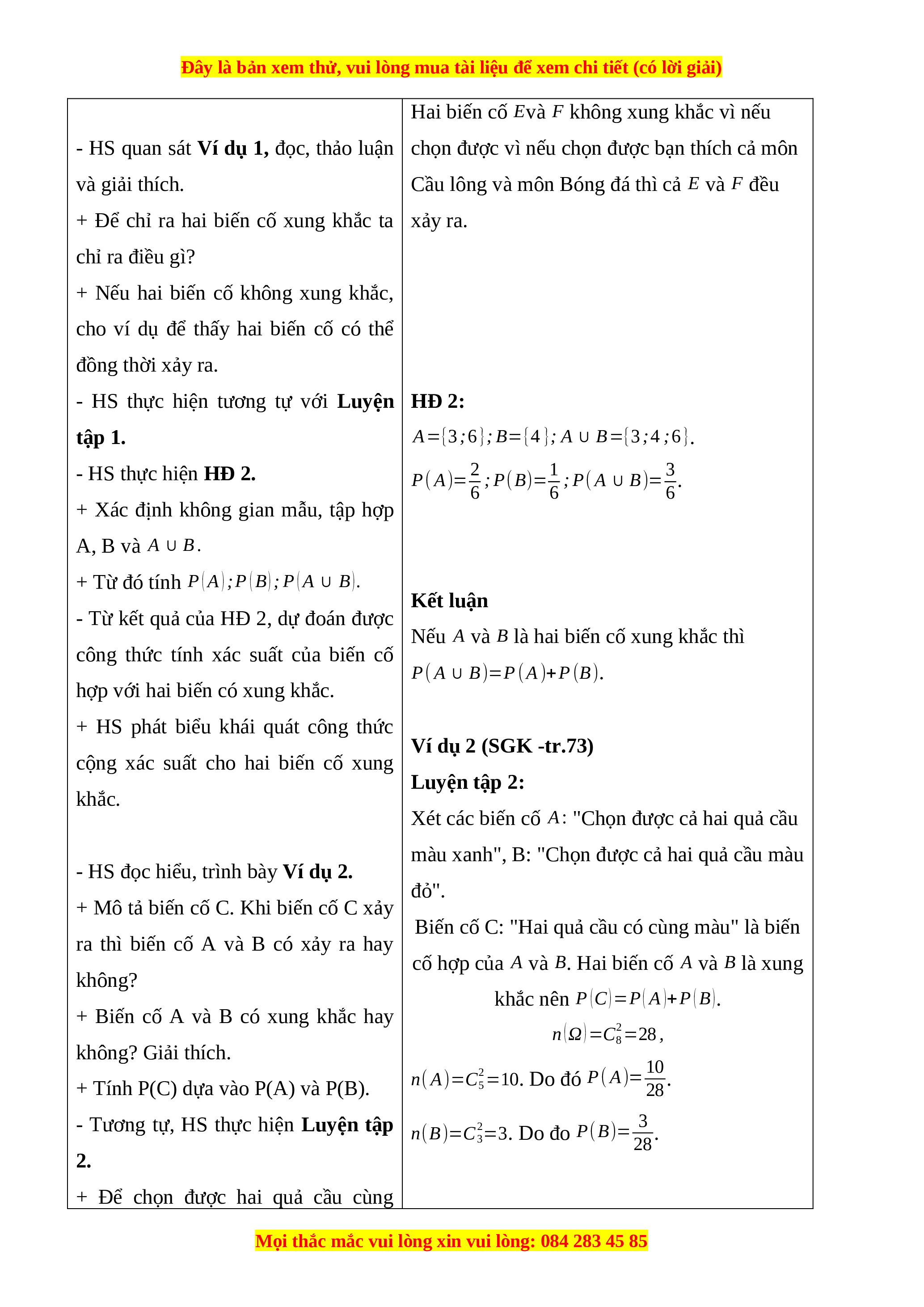 Công thức xác suất lớp 11