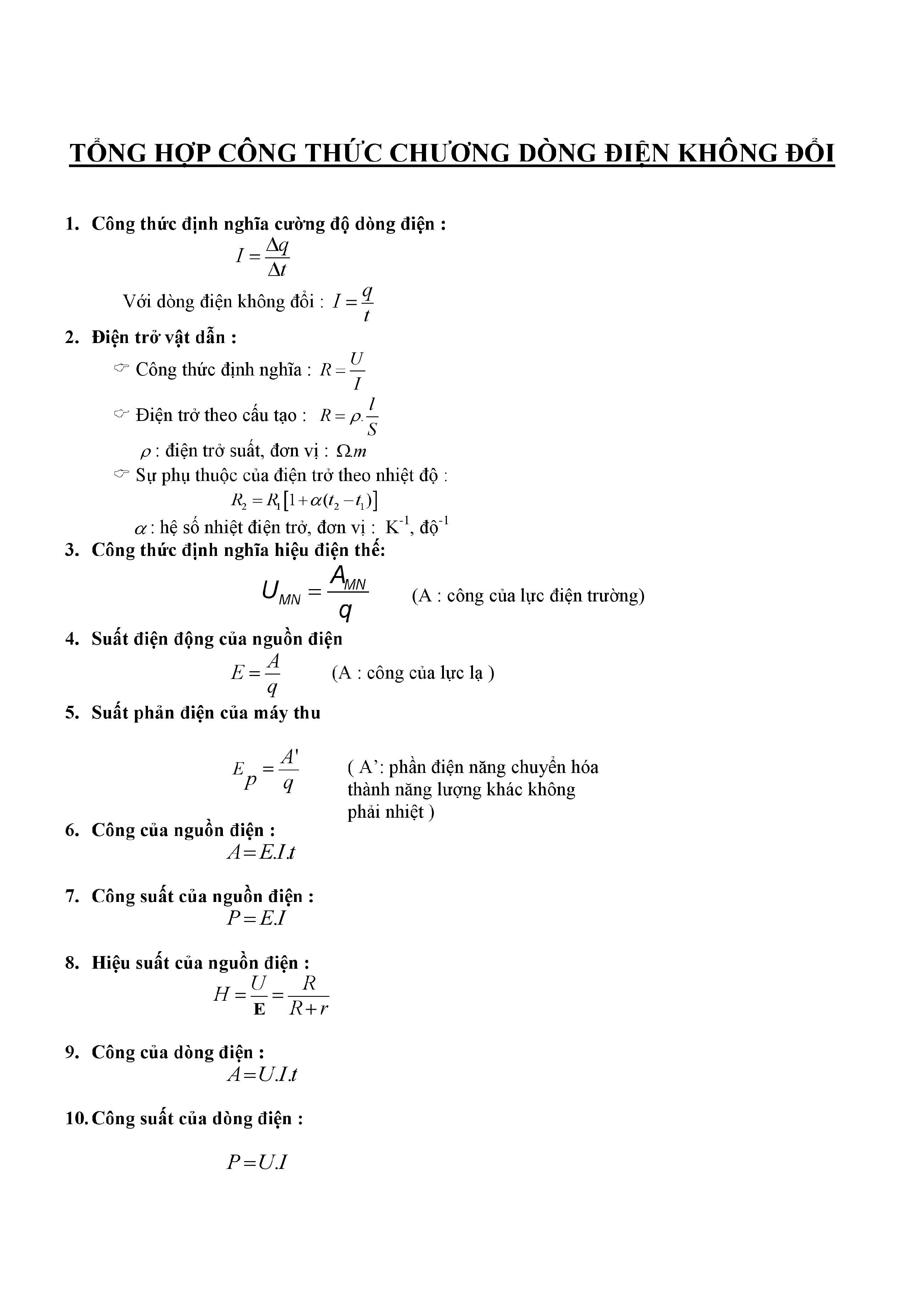 Công thức Cường Độ Dòng Điện