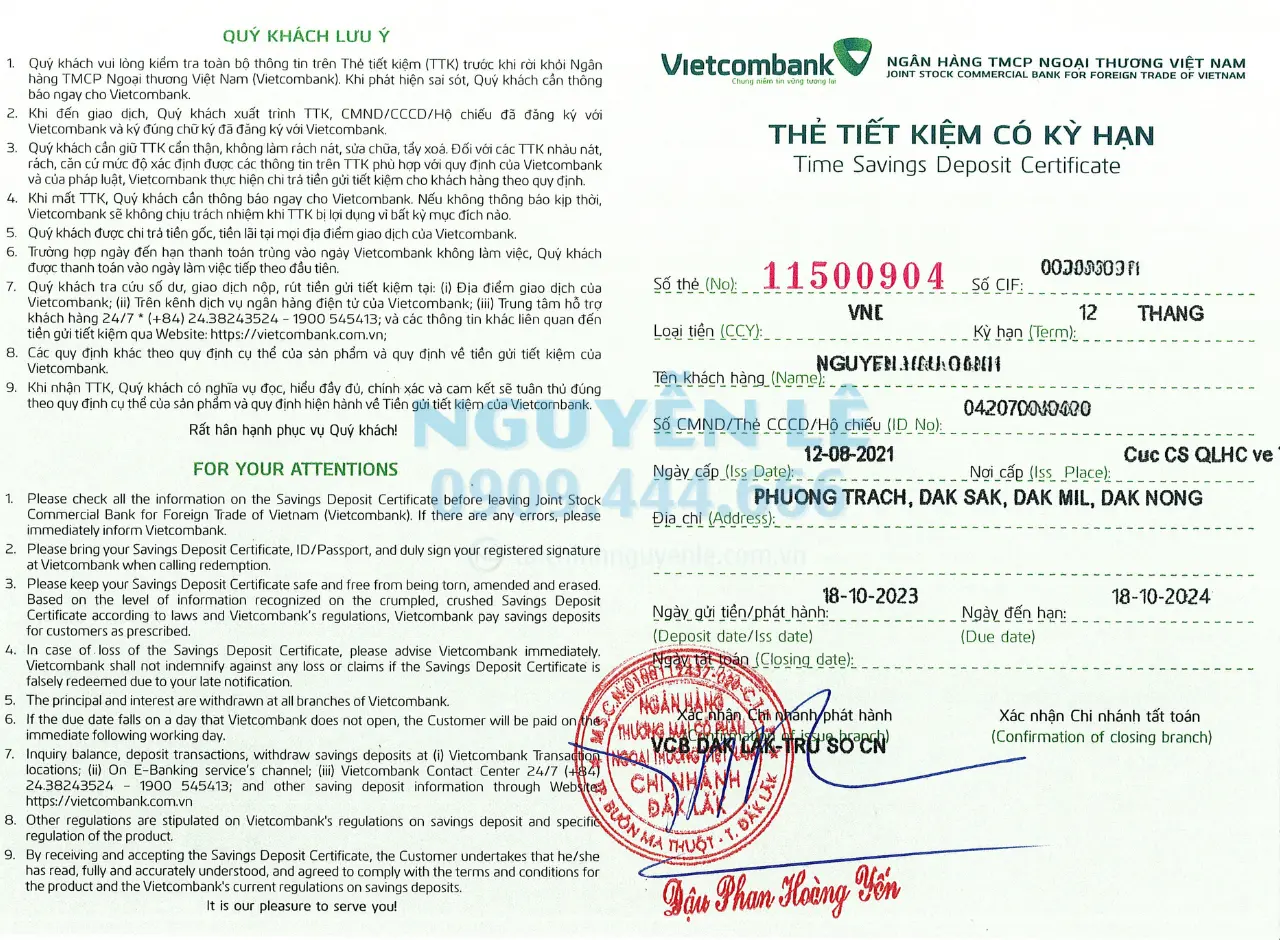 Mẫu Sổ Tiết Kiệm Vietcombank Gallery 2