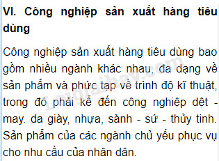 Đặc điểm của ngành công nghiệp sản xuất hàng tiêu dùng không phải là gì?
