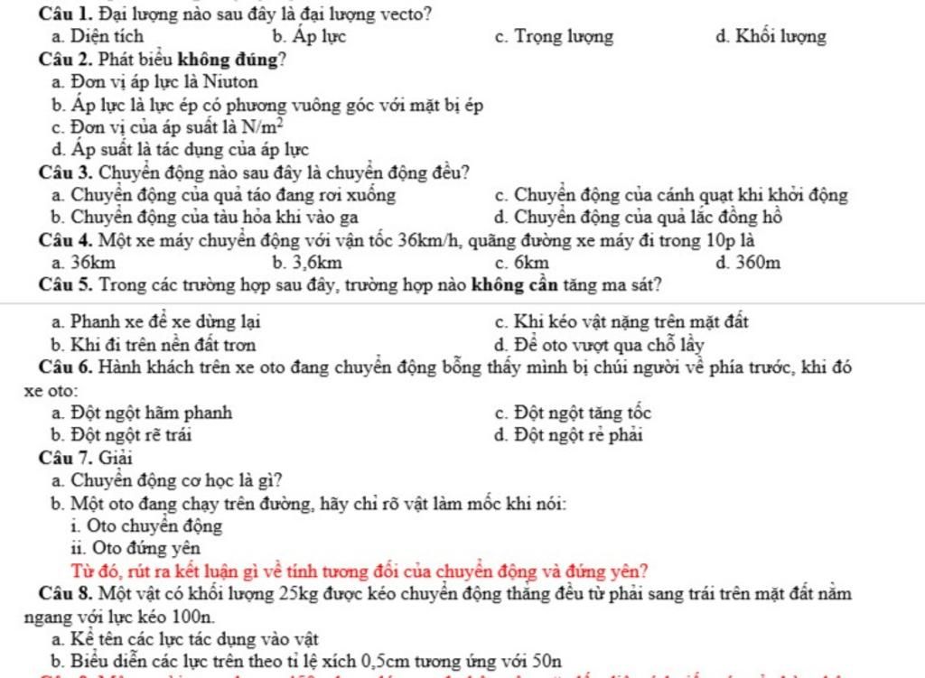 Đại lượng nào sau đây không phải là đại lượng vectơ?