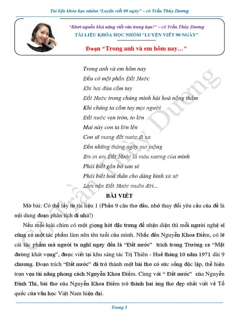 Cảm nhận về đoạn thơ "Anh và em hôm nay" đến "làm nên đất nước muôn đời"