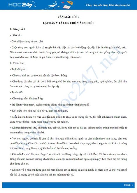 Dàn ý và bài viết chi tiết tả con chó