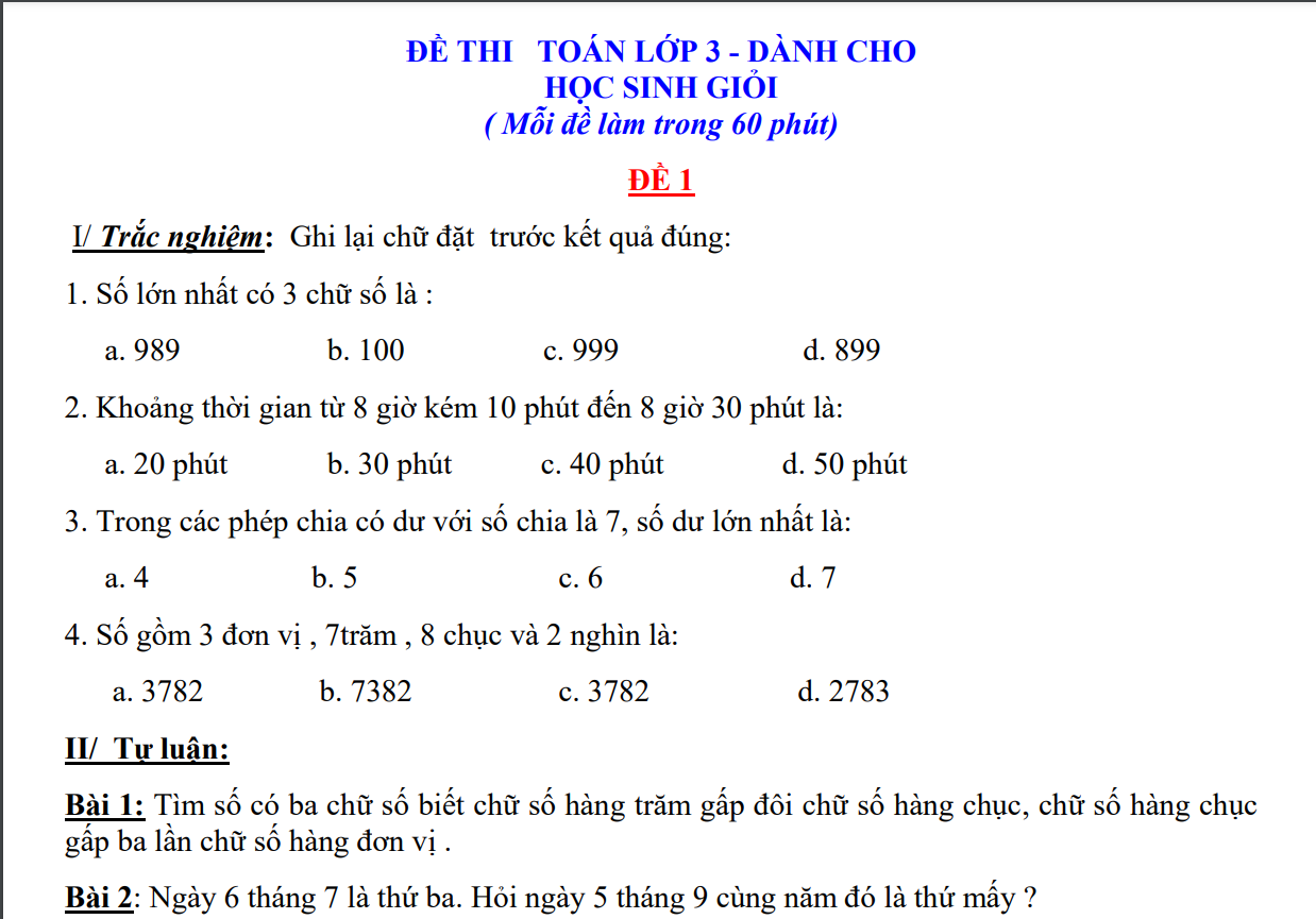 Đề Thi Học Sinh Giỏi Toán Lớp 3 Gallery 2