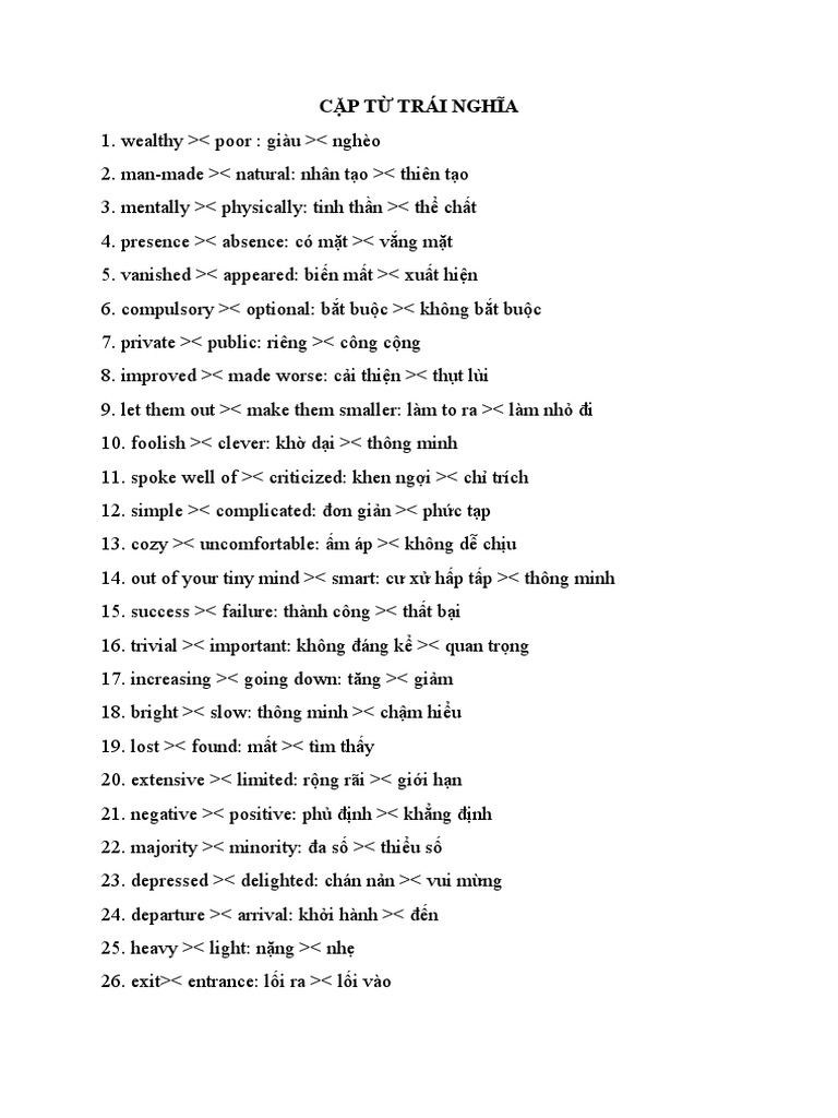 1000 Từ Trái Nghĩa Tiếng Việt Gallery 1