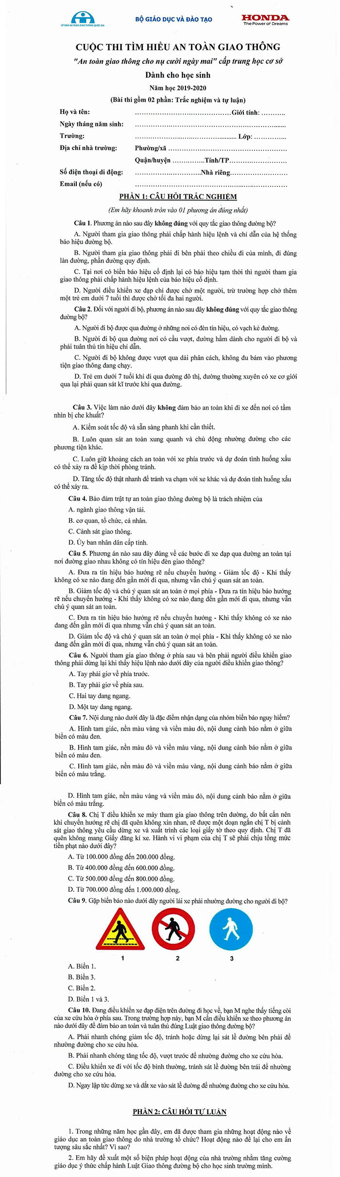 Đáp án cuộc thi An toàn giao thông vòng 2 Gallery 2