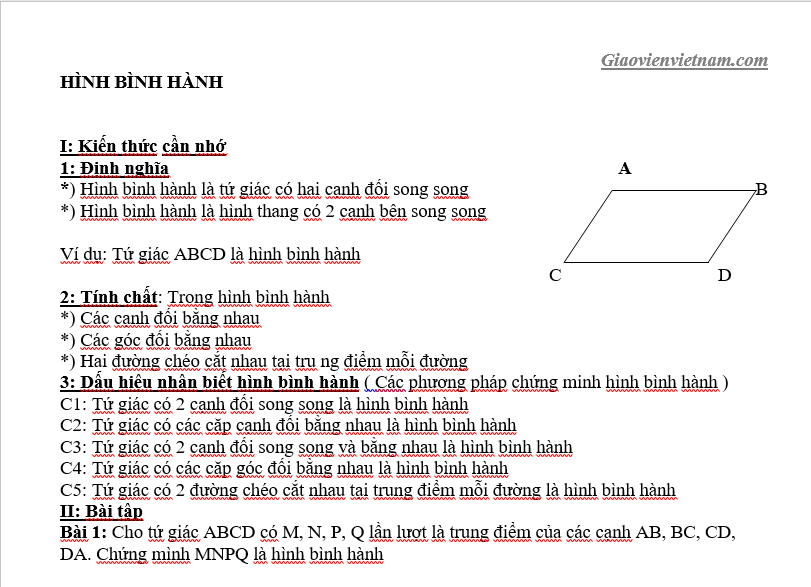 Dấu Hiệu Chứng Minh Hình Bình Hành