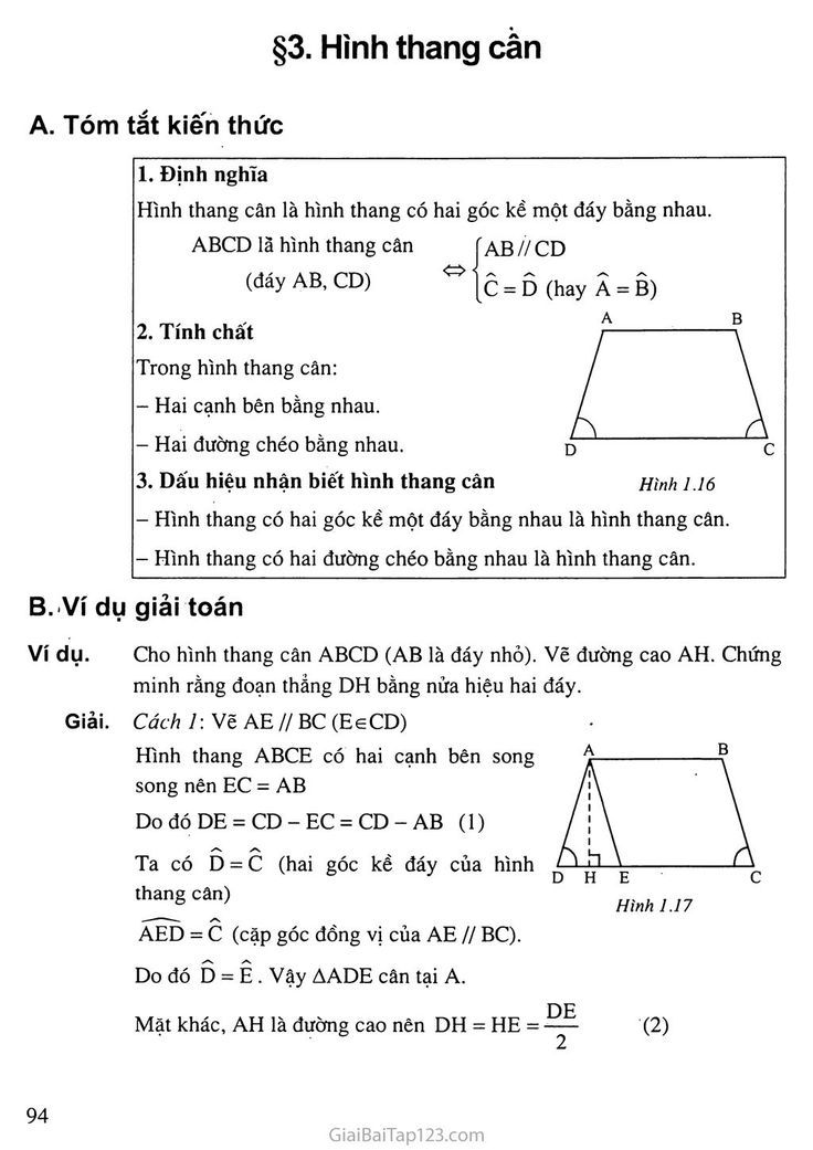 Dấu hiệu nhận biết hình thang cân