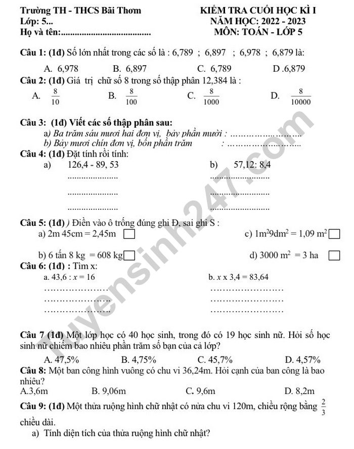 Đề Kiểm Tra Toán Lớp 5: Các Dạng Bài Tập & Cách Giải