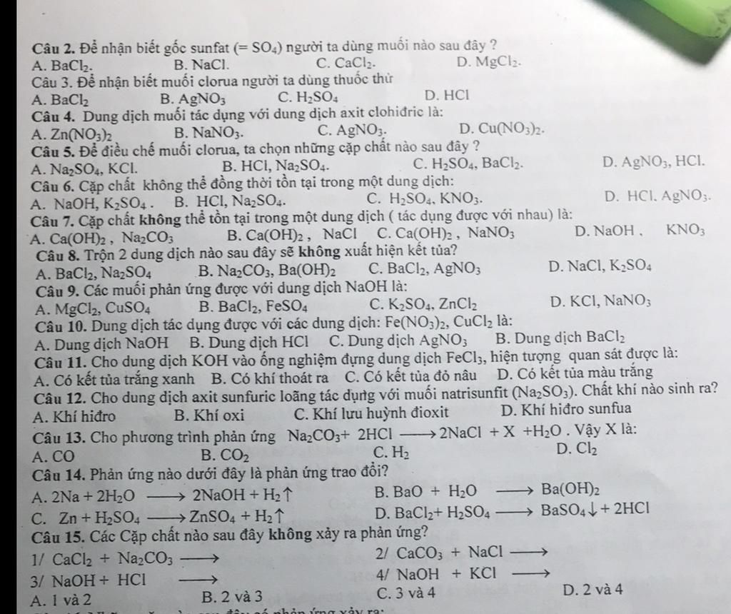 Để nhận biết gốc sunfat người ta dùng muối nào sau đây?