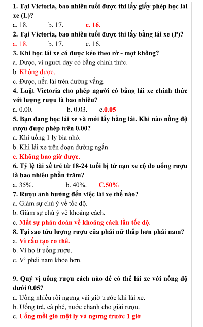 Đề thi bằng lái xe ô tô hạng B2 tiếng Việt và đáp án phần 2