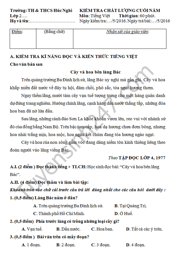 Đề Thi Cuối Năm Lớp 2 Môn Tiếng Việt: Tổng Hợp Kiến Thức & Bài Tập Gallery 2